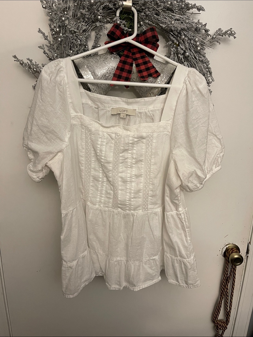 LOFT White Square-Neck Puff Sleeve Tunic